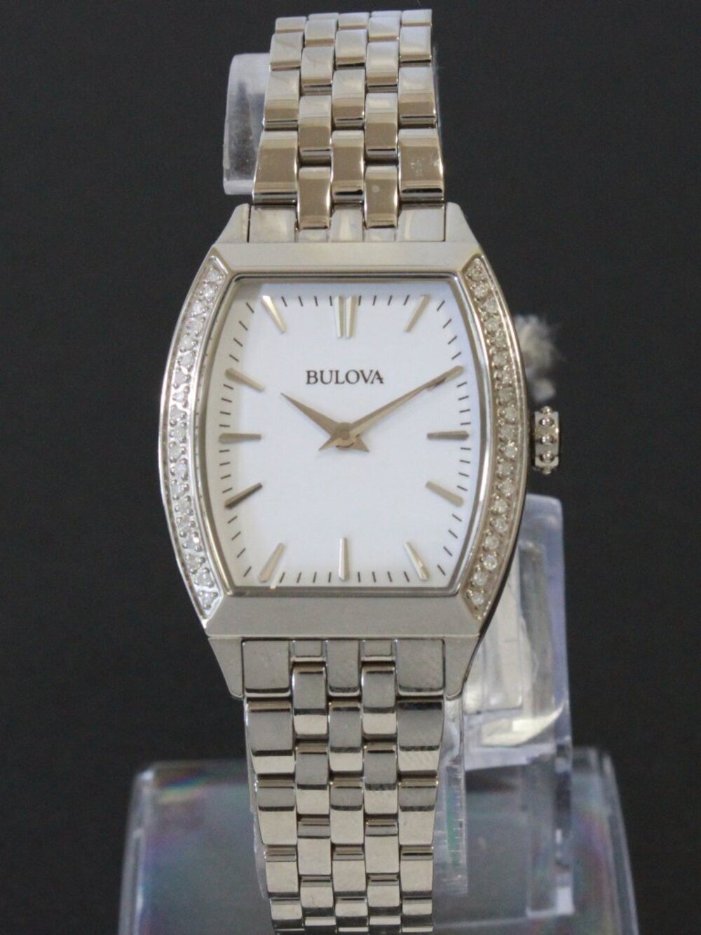 Bulova Ladies Diamond Accent Quartz Watch Diamond Embedded Bezel 26mm - Picture 3 of 13